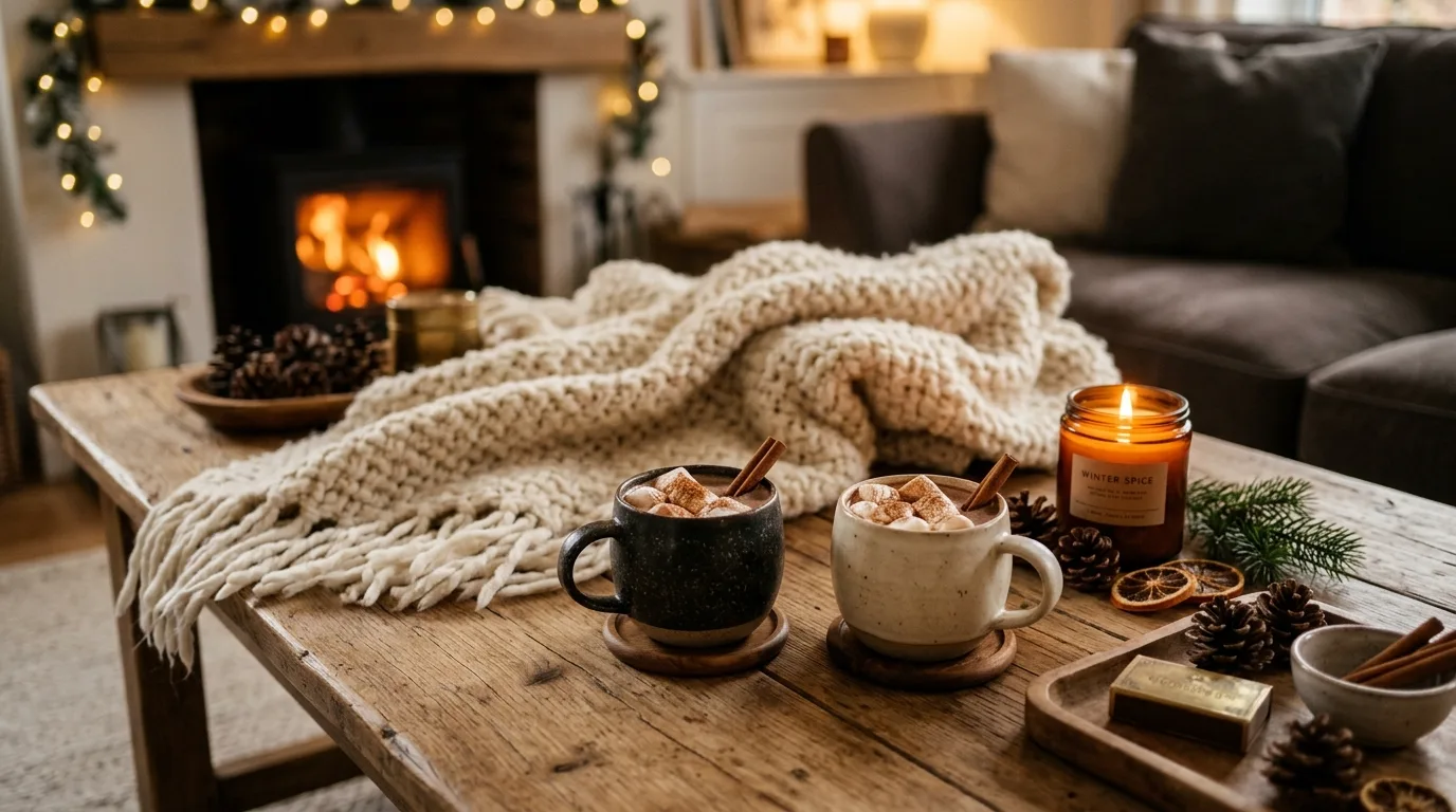 Layer lighting so winter evenings feel softer and calmer inspiration for a winter living room.